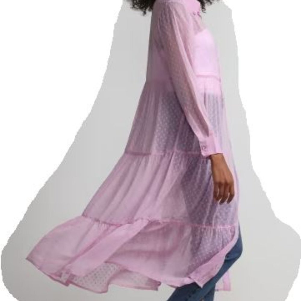 Clip-Dot Button-Front Maxi Blouse - Picture 4 of 4